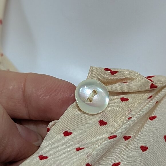 Vintage Saint Laurent red and white heart blouse with scarf long pleated skirt - Picture 4 of 11